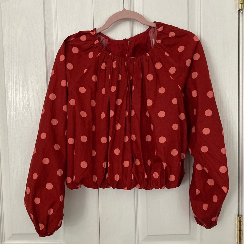 Maeve Polka Dot Bubble Hem Blouse NWT Size M
